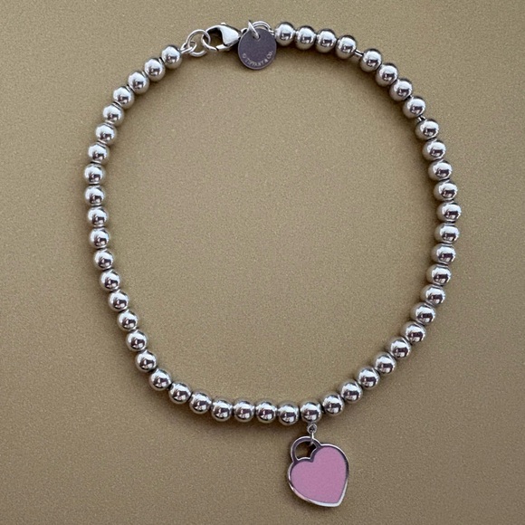 Tiffany Pink Heart Tag Bead Bracelet Tiffany's Pink Heart Tag Bead